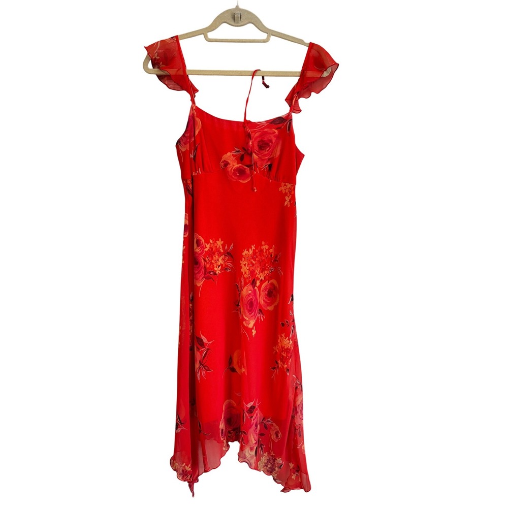 Sfuzi Floral Handkerchief Midi Dress Size 9 Flowy Y2K Fairycore Whimsy VTG